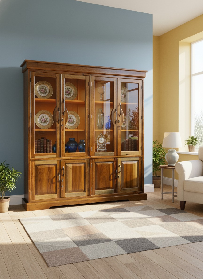 Teak Wood Almirah Show Box with Glass Doors – Premium Display Storage