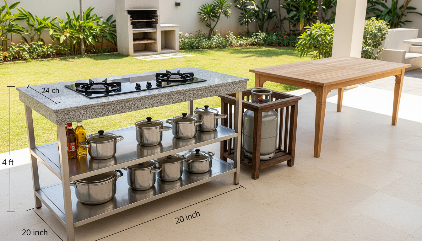 Modular Outdoor Kitchen Table with Dining Set – Weather-Resistant Design